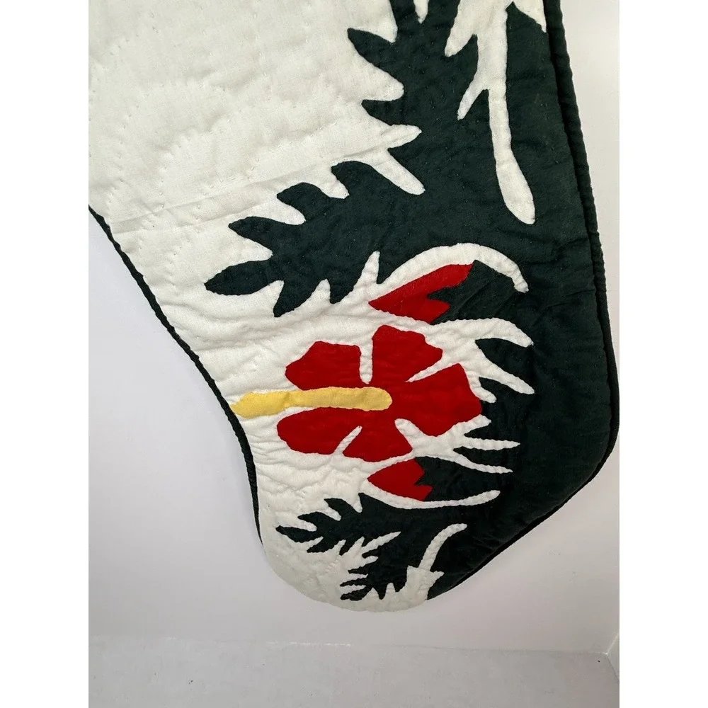 Hawaiian CHRISTMAS STOCKING 100% hand quilted/appliquéd Red Hibiscus Green 20
